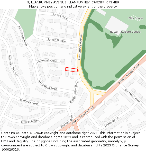 9, LLANRUMNEY AVENUE, LLANRUMNEY, CARDIFF, CF3 4BP: Location map and indicative extent of plot