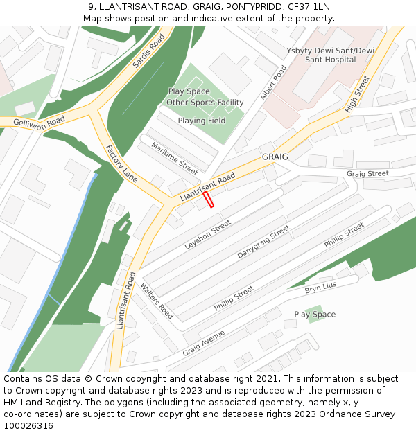 9, LLANTRISANT ROAD, GRAIG, PONTYPRIDD, CF37 1LN: Location map and indicative extent of plot