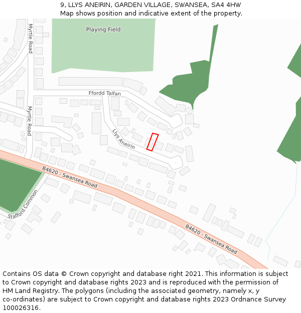 9, LLYS ANEIRIN, GARDEN VILLAGE, SWANSEA, SA4 4HW: Location map and indicative extent of plot