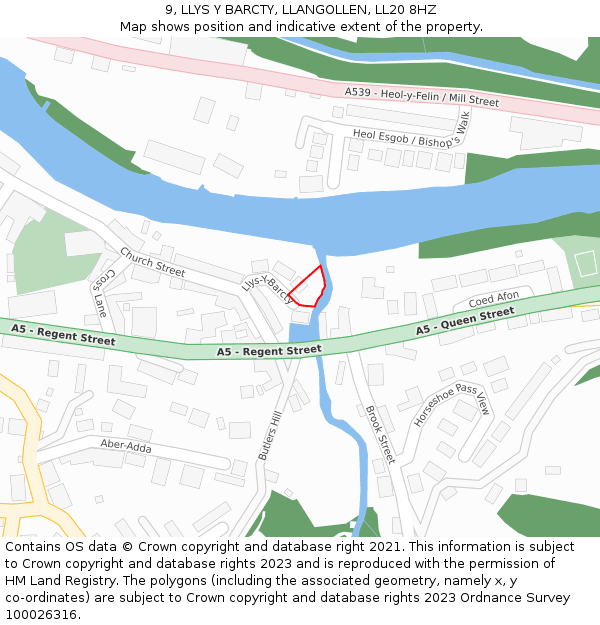 9, LLYS Y BARCTY, LLANGOLLEN, LL20 8HZ: Location map and indicative extent of plot