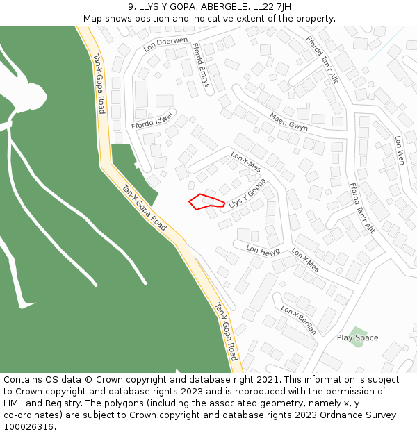 9, LLYS Y GOPA, ABERGELE, LL22 7JH: Location map and indicative extent of plot