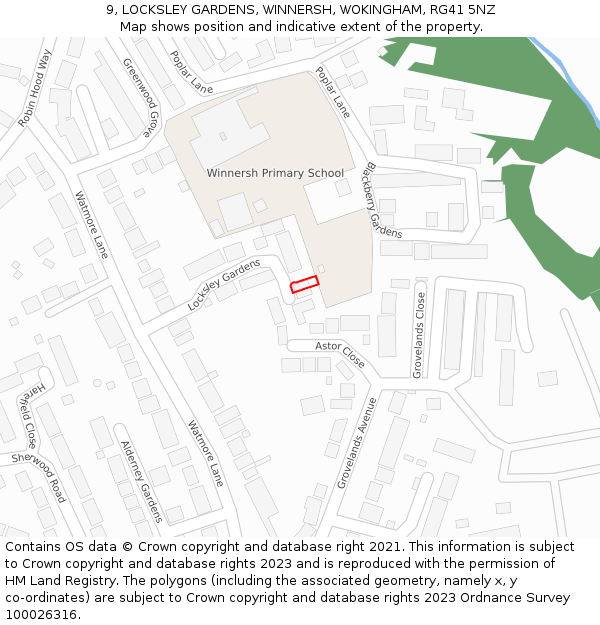 9, LOCKSLEY GARDENS, WINNERSH, WOKINGHAM, RG41 5NZ: Location map and indicative extent of plot