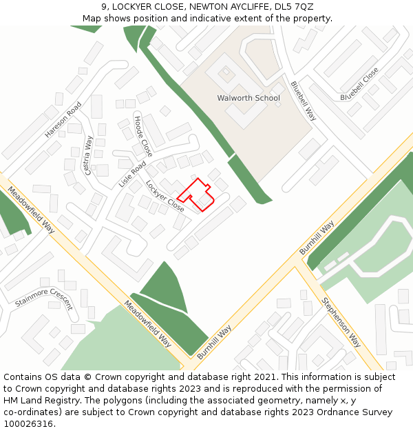 9, LOCKYER CLOSE, NEWTON AYCLIFFE, DL5 7QZ: Location map and indicative extent of plot