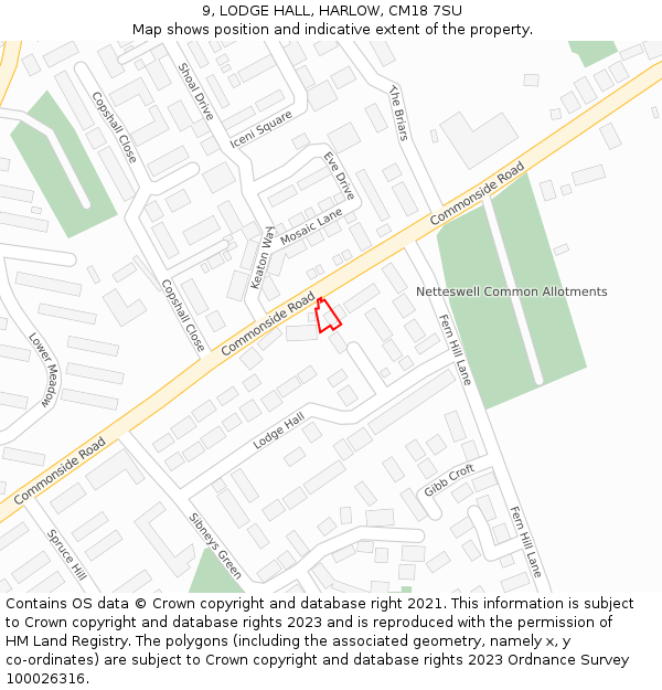 9, LODGE HALL, HARLOW, CM18 7SU: Location map and indicative extent of plot