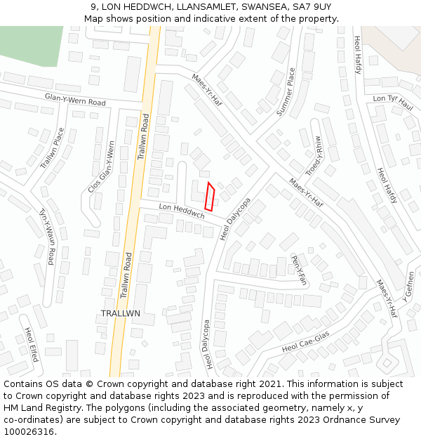 9, LON HEDDWCH, LLANSAMLET, SWANSEA, SA7 9UY: Location map and indicative extent of plot