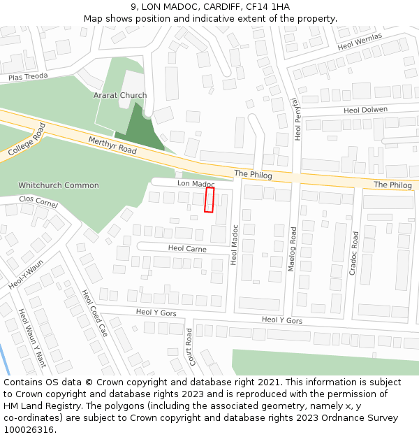 9, LON MADOC, CARDIFF, CF14 1HA: Location map and indicative extent of plot