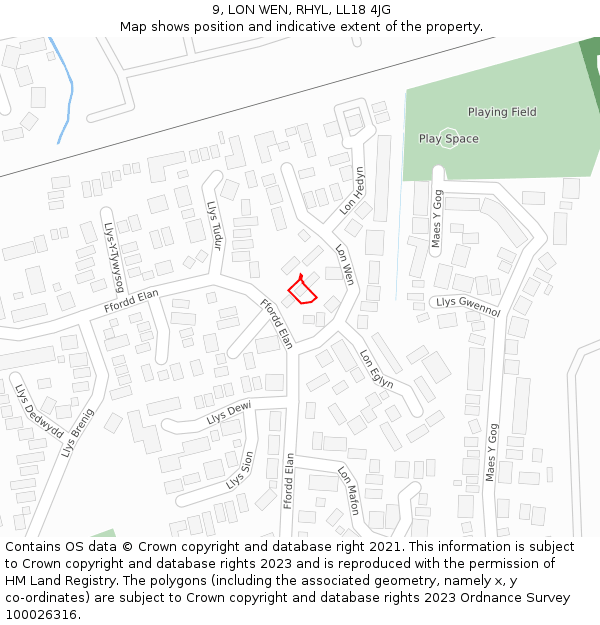 9, LON WEN, RHYL, LL18 4JG: Location map and indicative extent of plot