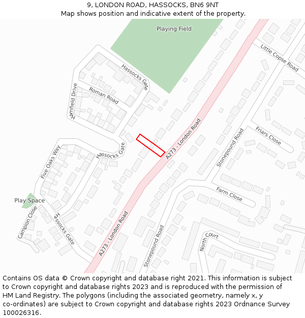 9, LONDON ROAD, HASSOCKS, BN6 9NT: Location map and indicative extent of plot