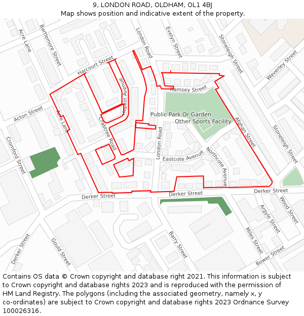 9, LONDON ROAD, OLDHAM, OL1 4BJ: Location map and indicative extent of plot