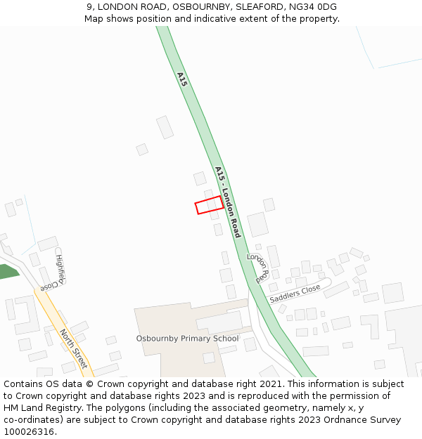 9, LONDON ROAD, OSBOURNBY, SLEAFORD, NG34 0DG: Location map and indicative extent of plot