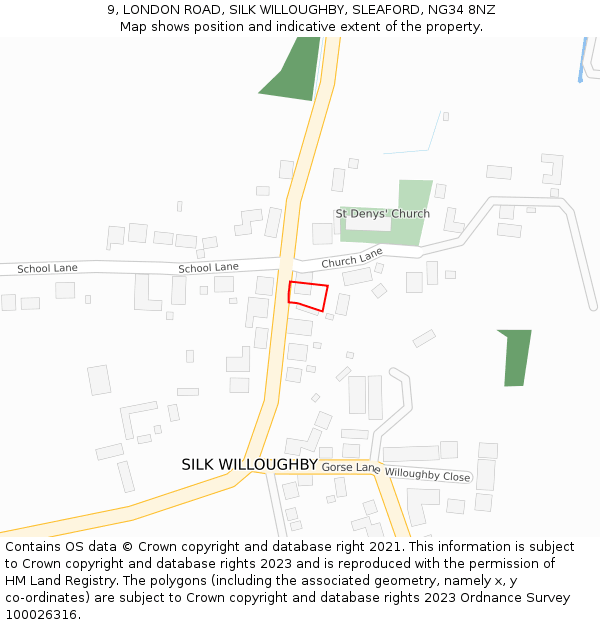 9, LONDON ROAD, SILK WILLOUGHBY, SLEAFORD, NG34 8NZ: Location map and indicative extent of plot