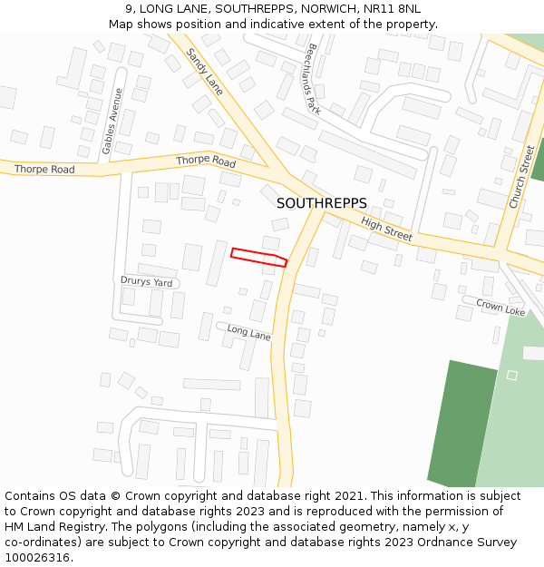 9, LONG LANE, SOUTHREPPS, NORWICH, NR11 8NL: Location map and indicative extent of plot