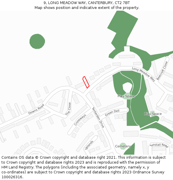 9, LONG MEADOW WAY, CANTERBURY, CT2 7BT: Location map and indicative extent of plot