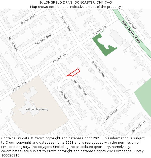 9, LONGFIELD DRIVE, DONCASTER, DN4 7HG: Location map and indicative extent of plot