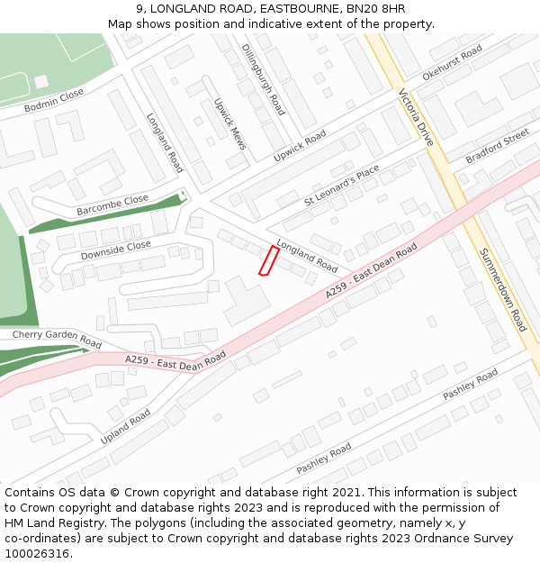 9, LONGLAND ROAD, EASTBOURNE, BN20 8HR: Location map and indicative extent of plot