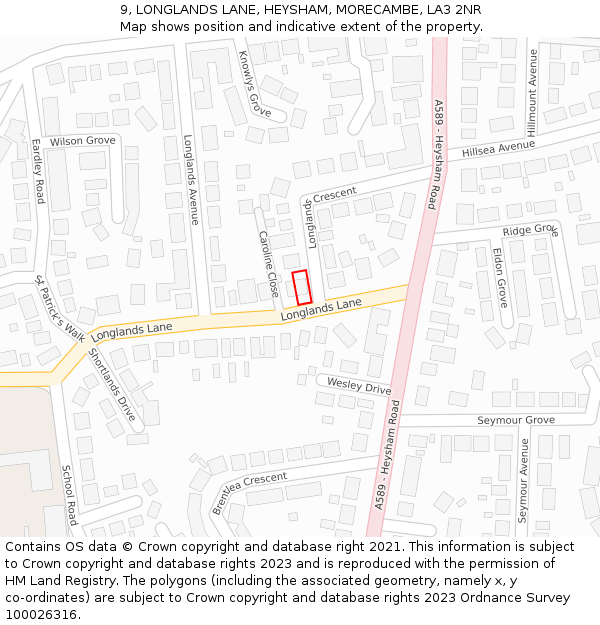 9, LONGLANDS LANE, HEYSHAM, MORECAMBE, LA3 2NR: Location map and indicative extent of plot