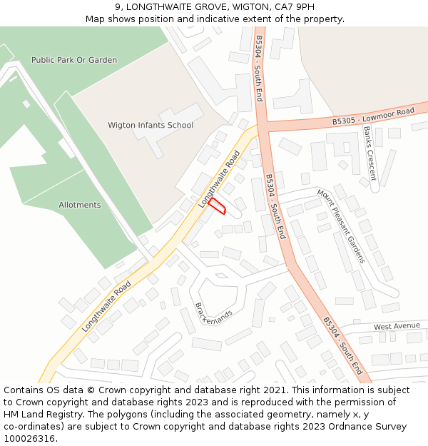 9, LONGTHWAITE GROVE, WIGTON, CA7 9PH: Location map and indicative extent of plot