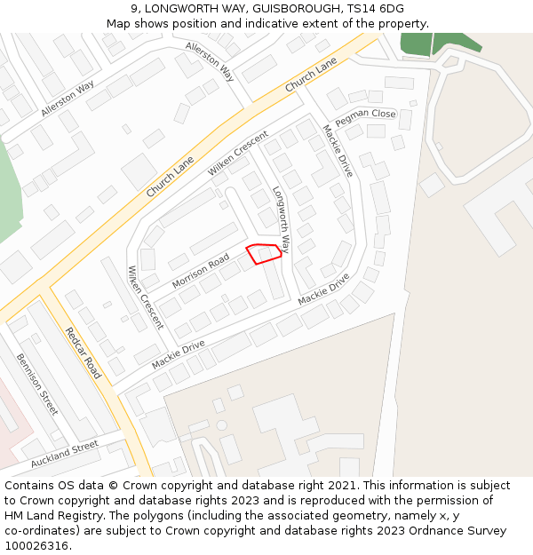 9, LONGWORTH WAY, GUISBOROUGH, TS14 6DG: Location map and indicative extent of plot