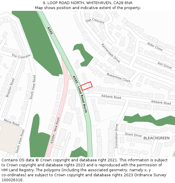 9, LOOP ROAD NORTH, WHITEHAVEN, CA28 6NA: Location map and indicative extent of plot