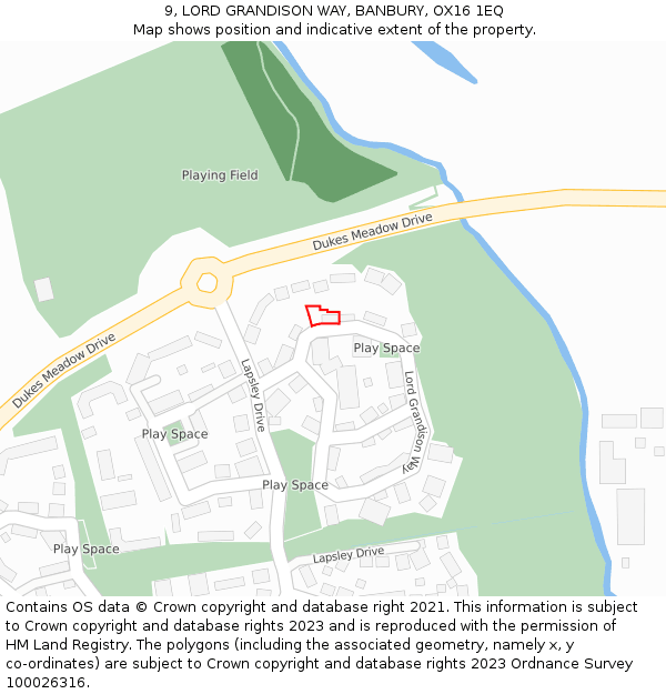 9, LORD GRANDISON WAY, BANBURY, OX16 1EQ: Location map and indicative extent of plot