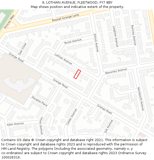 9, LOTHIAN AVENUE, FLEETWOOD, FY7 8BY: Location map and indicative extent of plot