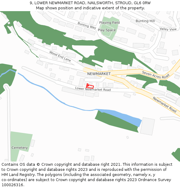 9, LOWER NEWMARKET ROAD, NAILSWORTH, STROUD, GL6 0RW: Location map and indicative extent of plot