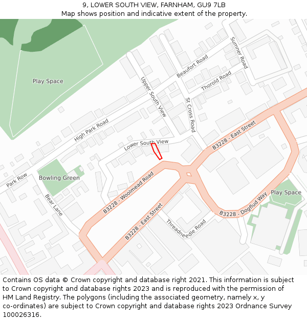 9, LOWER SOUTH VIEW, FARNHAM, GU9 7LB: Location map and indicative extent of plot