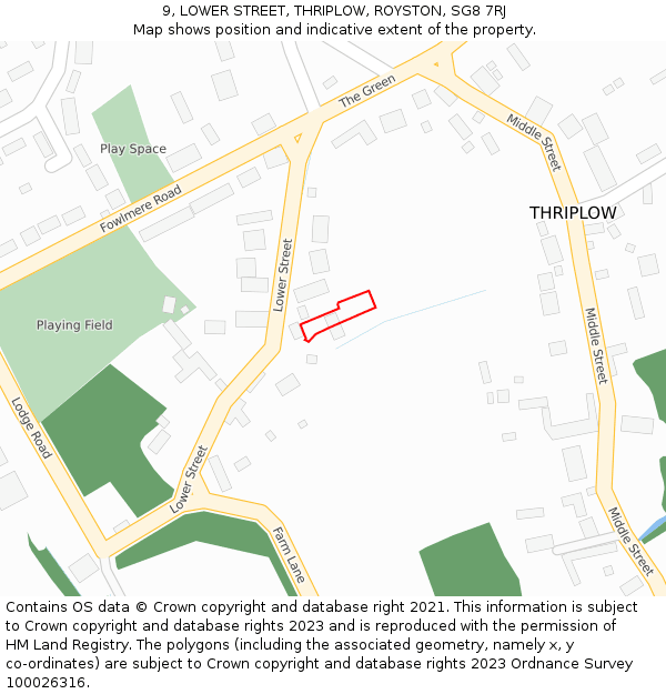 9, LOWER STREET, THRIPLOW, ROYSTON, SG8 7RJ: Location map and indicative extent of plot