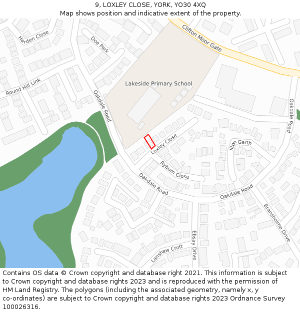 9, LOXLEY CLOSE, YORK, YO30 4XQ: Location map and indicative extent of plot