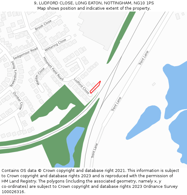 9, LUDFORD CLOSE, LONG EATON, NOTTINGHAM, NG10 1PS: Location map and indicative extent of plot