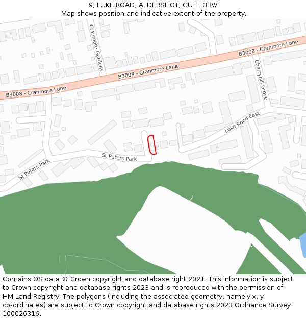 9, LUKE ROAD, ALDERSHOT, GU11 3BW: Location map and indicative extent of plot