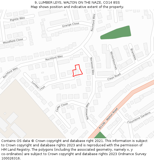 9, LUMBER LEYS, WALTON ON THE NAZE, CO14 8SS: Location map and indicative extent of plot