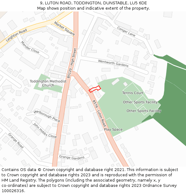 9, LUTON ROAD, TODDINGTON, DUNSTABLE, LU5 6DE: Location map and indicative extent of plot
