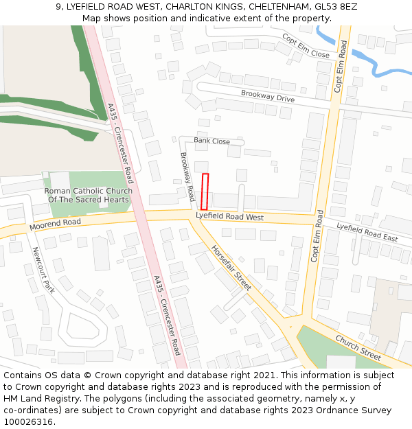 9, LYEFIELD ROAD WEST, CHARLTON KINGS, CHELTENHAM, GL53 8EZ: Location map and indicative extent of plot