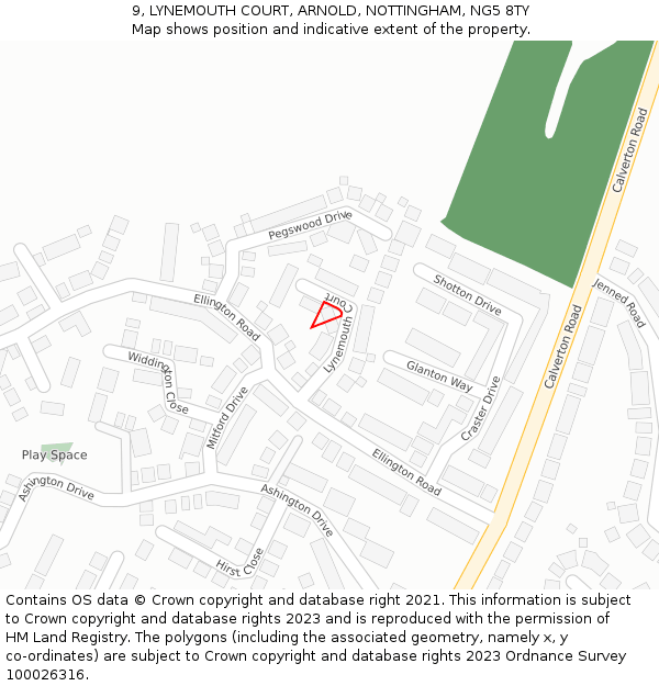 9, LYNEMOUTH COURT, ARNOLD, NOTTINGHAM, NG5 8TY: Location map and indicative extent of plot