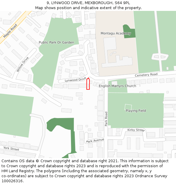 9, LYNWOOD DRIVE, MEXBOROUGH, S64 9PL: Location map and indicative extent of plot