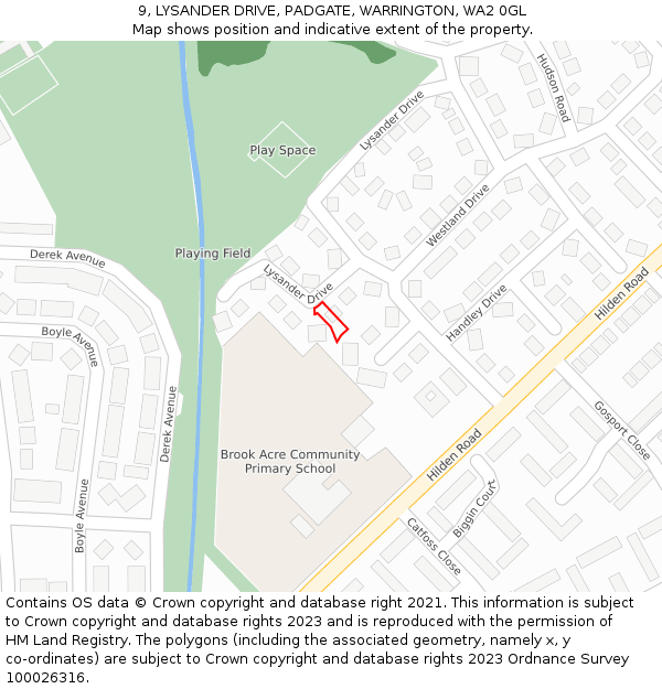 9, LYSANDER DRIVE, PADGATE, WARRINGTON, WA2 0GL: Location map and indicative extent of plot