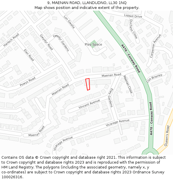 9, MAENAN ROAD, LLANDUDNO, LL30 1NQ: Location map and indicative extent of plot