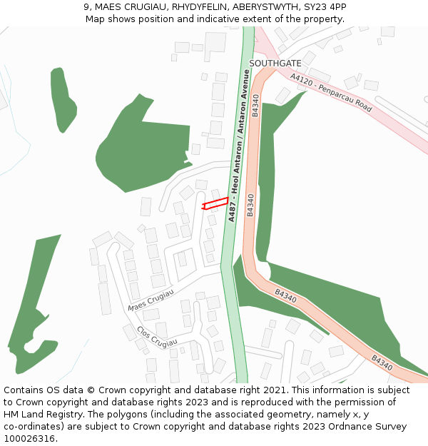 9, MAES CRUGIAU, RHYDYFELIN, ABERYSTWYTH, SY23 4PP: Location map and indicative extent of plot