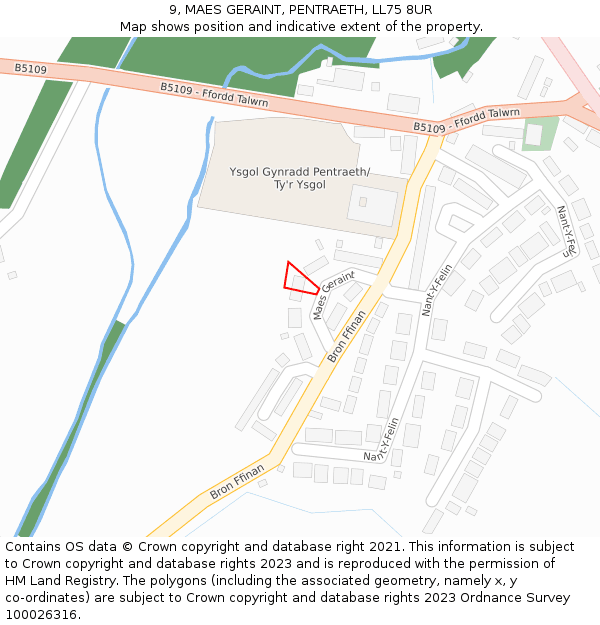 9, MAES GERAINT, PENTRAETH, LL75 8UR: Location map and indicative extent of plot