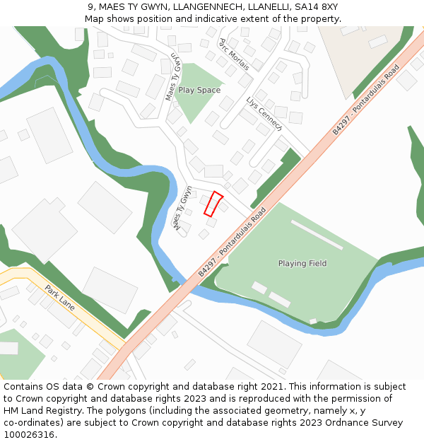 9, MAES TY GWYN, LLANGENNECH, LLANELLI, SA14 8XY: Location map and indicative extent of plot