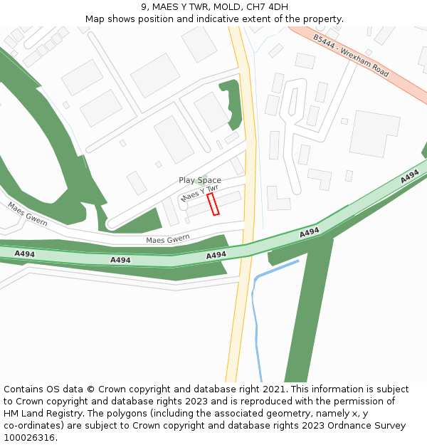 9, MAES Y TWR, MOLD, CH7 4DH: Location map and indicative extent of plot