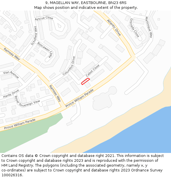 9, MAGELLAN WAY, EASTBOURNE, BN23 6RS: Location map and indicative extent of plot