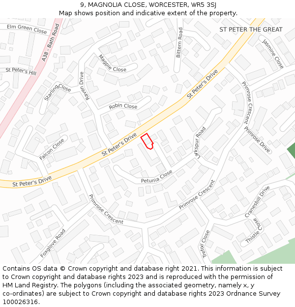 9, MAGNOLIA CLOSE, WORCESTER, WR5 3SJ: Location map and indicative extent of plot