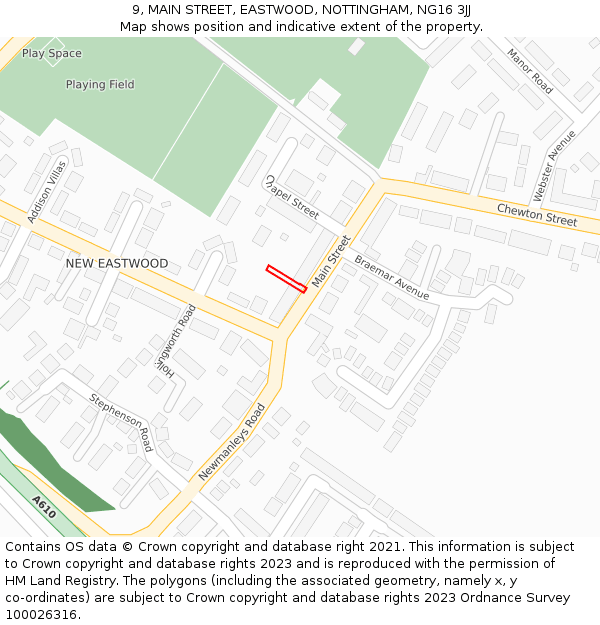 9, MAIN STREET, EASTWOOD, NOTTINGHAM, NG16 3JJ: Location map and indicative extent of plot