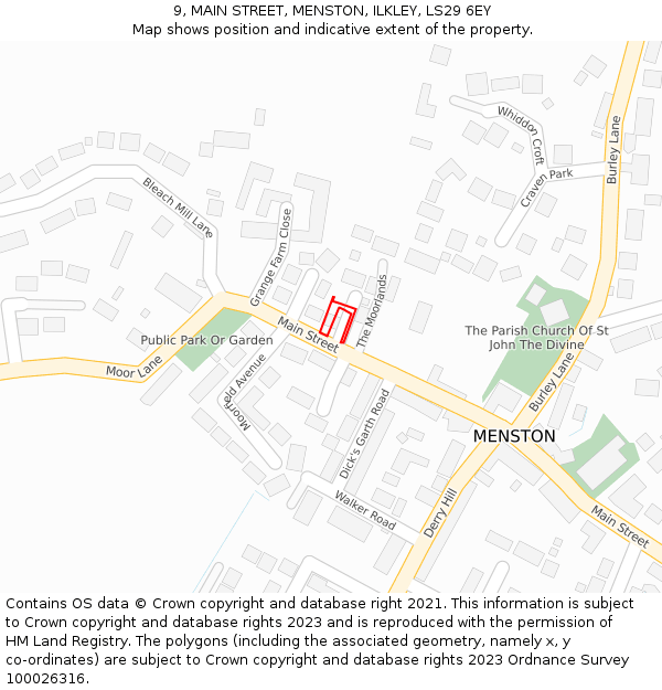 9, MAIN STREET, MENSTON, ILKLEY, LS29 6EY: Location map and indicative extent of plot