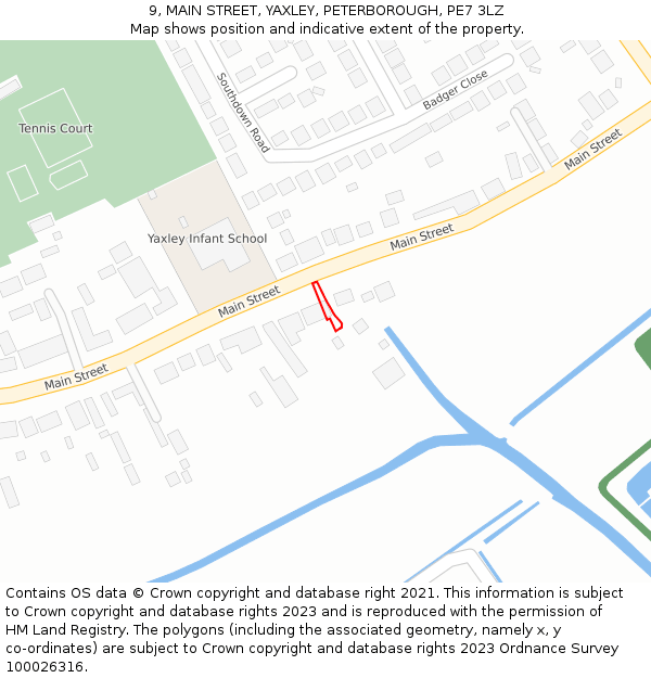 9, MAIN STREET, YAXLEY, PETERBOROUGH, PE7 3LZ: Location map and indicative extent of plot