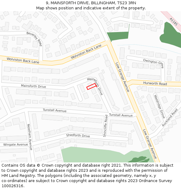 9, MAINSFORTH DRIVE, BILLINGHAM, TS23 3RN: Location map and indicative extent of plot