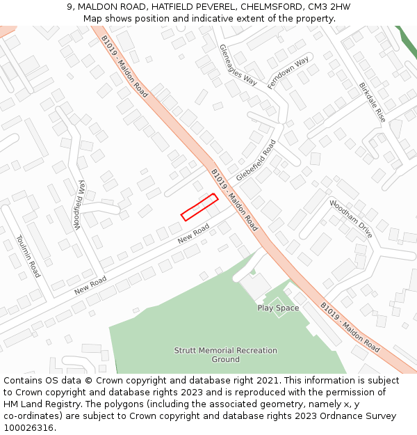 9, MALDON ROAD, HATFIELD PEVEREL, CHELMSFORD, CM3 2HW: Location map and indicative extent of plot