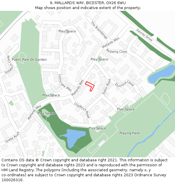 9, MALLARDS WAY, BICESTER, OX26 6WU: Location map and indicative extent of plot
